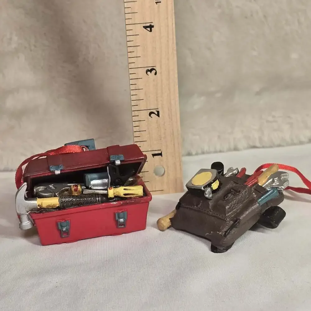 KSA Tool Box & Tool Belt Christmas Ornaments Set of 2 Resin Handyman Carpenter